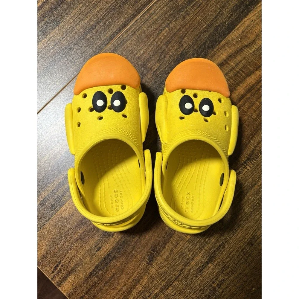 Crocs Kids Duck Clogs Yellow Orange Toddler Size C8 Fun Character Shoes EUC